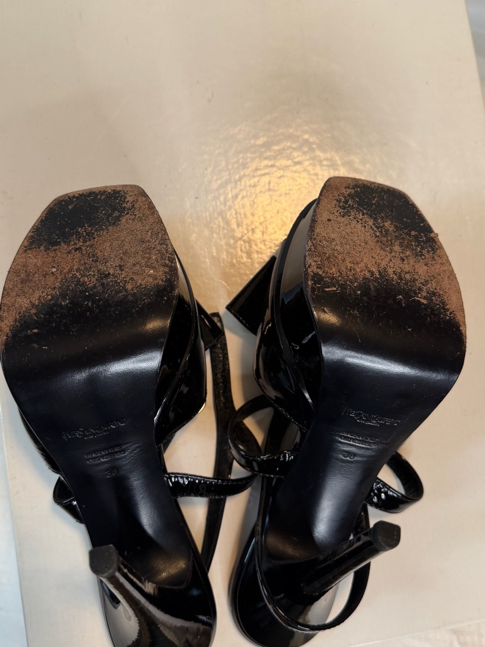 Saint Laurent Black Patent Leather Bow Strappy High Heels - Picture 10 of 10